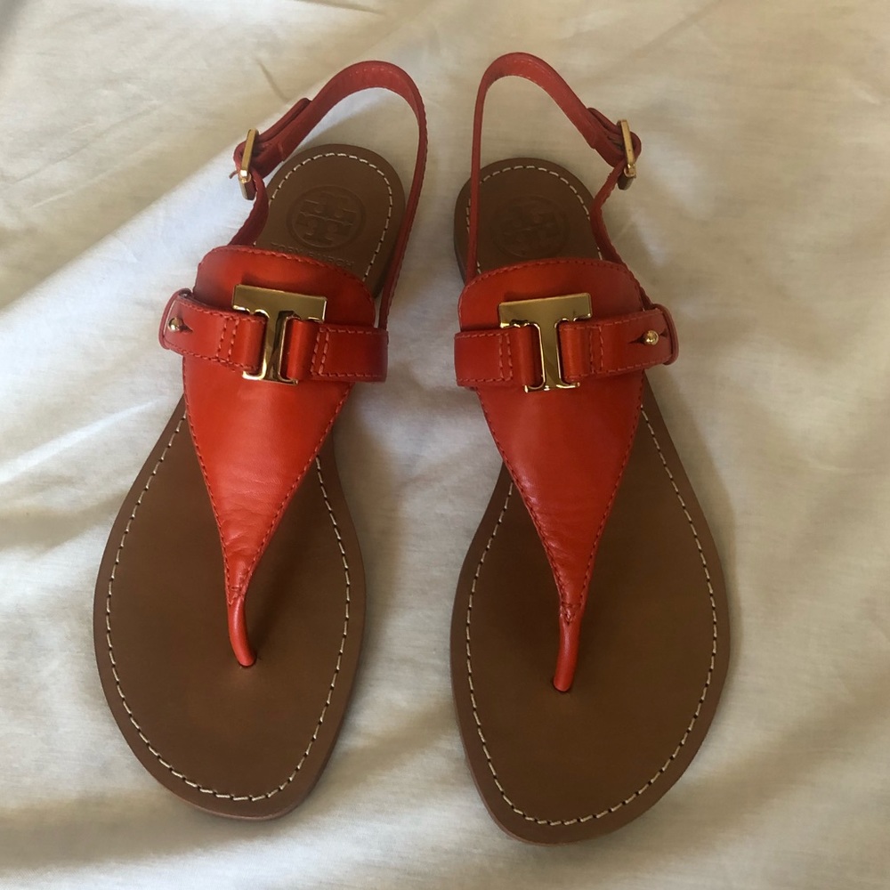 Tory Burch orange leather sandals size 9
